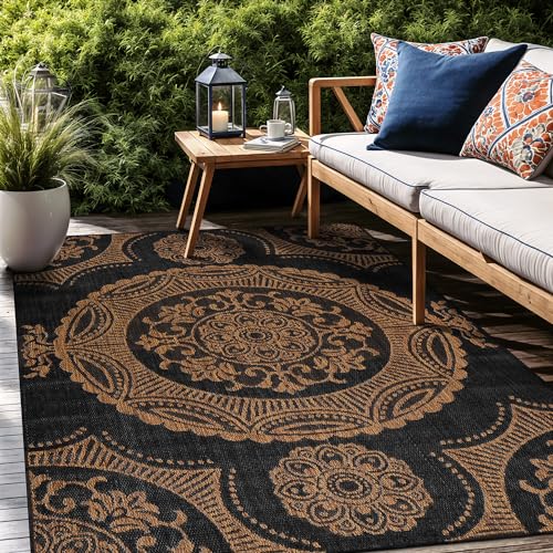 Medallion Outdoor Rug 5x7 Washable Outside Carpet for Indoor Patio Porch Waterproof Easy Cleaning Non Shedding Area Rugs Nut Brown 5 x 7