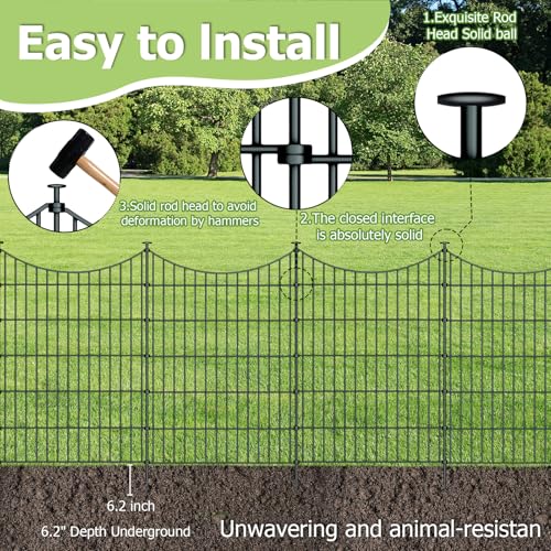 10 Panel No Dig Metal Garden Fence 40"H x 23.6'L Dog Fence Outdoor for Yard