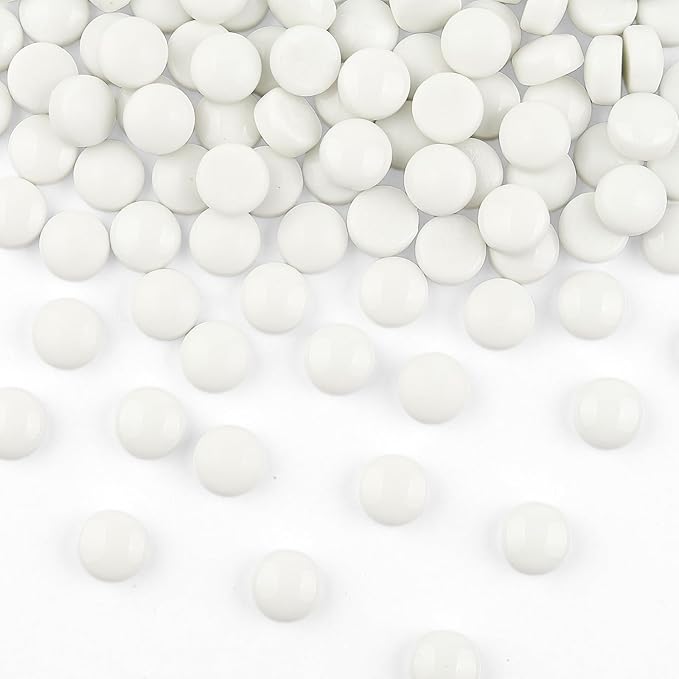 Artspac Glass Mosaic Tiles for Crafts Bulk,150g Round Mosaic Glass Pieces,White Mosaic Tiles for DIY Garden Crafts Supplies, Crafts Ornaments