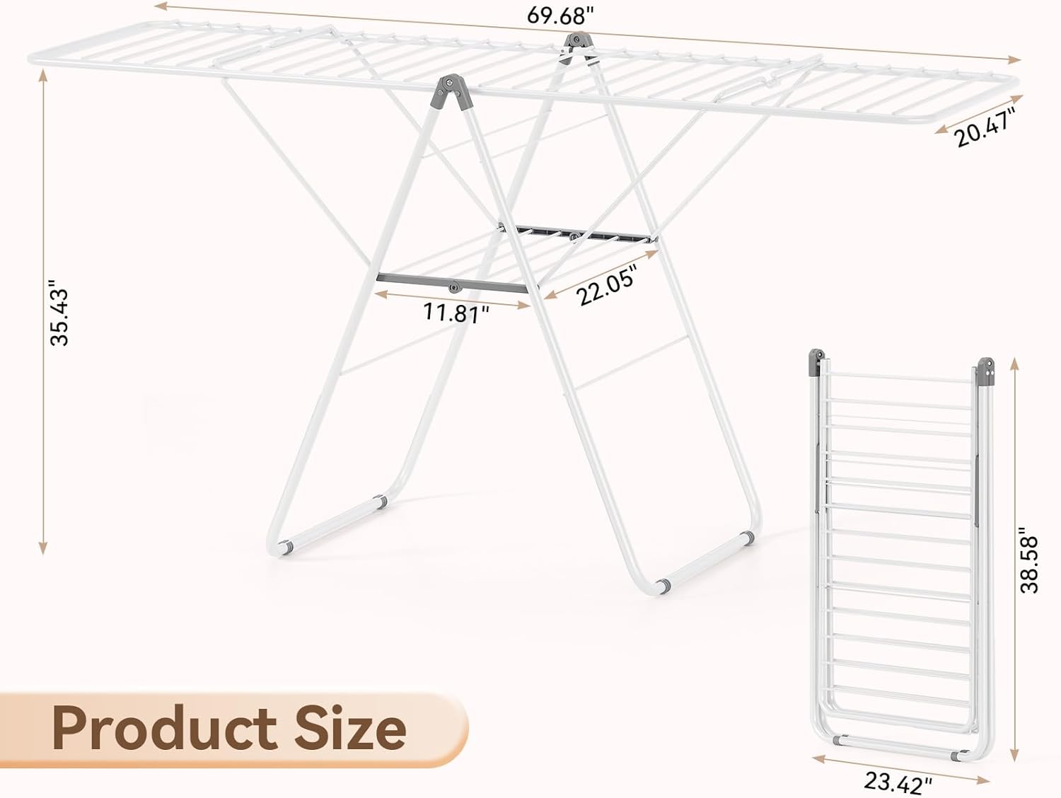 APEXCHASER Clothes Drying Rack, Foldable Drying Rack Clothing, Sturdy Metal Laundry Drying Rack, Height-Adjustable Gullwing, Easy to Fold, Space-Saving, for Indoor Outdoor, White - NestledHome