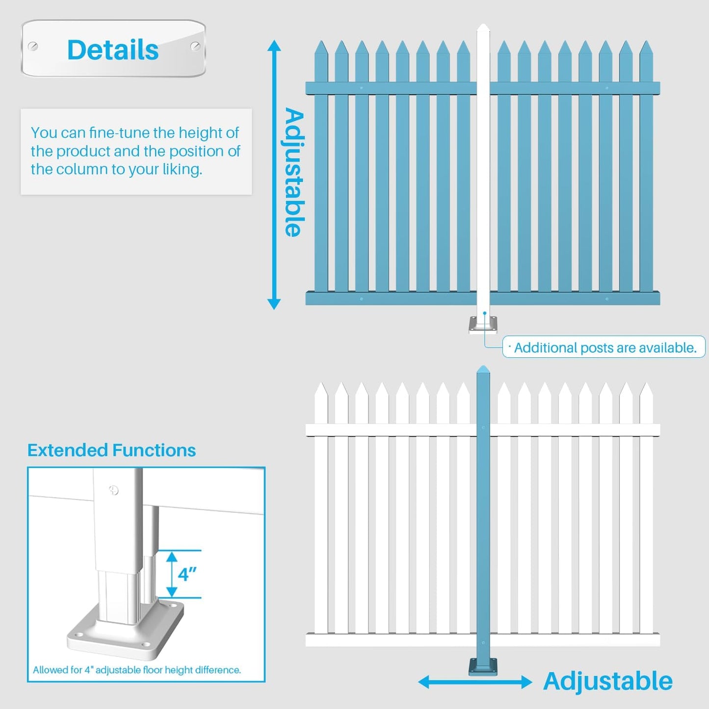 Patio 10 Sets Vinyl Picket Fence Panels 30" H x 84" W White PVC Decorative Fence for Front Yard Porch Patio Deck Pool Air Conditioner Fence Safety Dog Fence (34 Pickets, Straight)