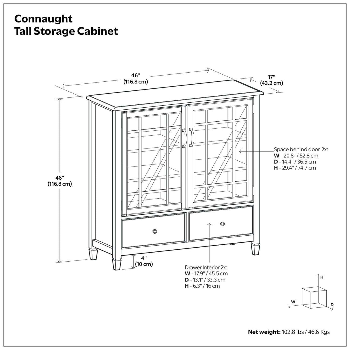 Connaught 46" Solid Wood Tall Cabinet in Dark Chestnut Brown