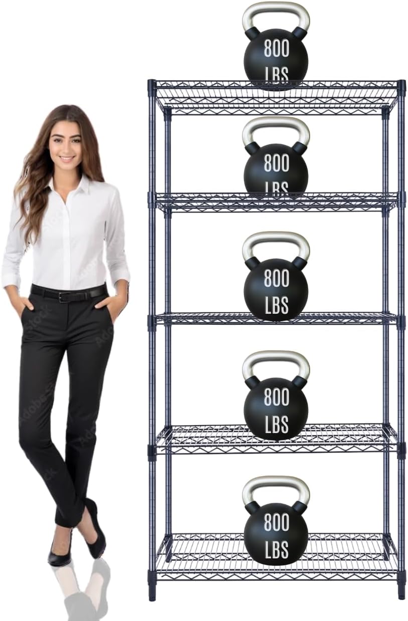 36"x18"x72" Prime Heavy Duty Black 5-Tier Wire Shelving NSF 4000 LBS MAX Capacity Storage Rack for Commercial, Hospital, School, Garage, and Kitchen Uses (with Wheels) - NestledHome