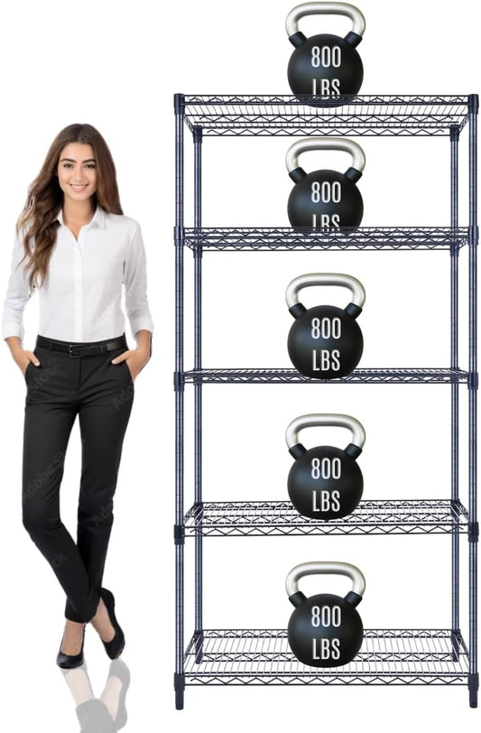 36"x18"x72" Prime Heavy Duty Black 5-Tier Wire Shelving NSF 4000 LBS MAX Capacity Storage Rack for Commercial, Hospital, School, Garage, and Kitchen Uses (with Wheels) - NestledHome