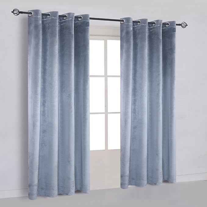 Cherry Home Super Soft Luxury Velvet Texture Curtains Stone Blue Blackout Drapes Room Darkening Curtains Panel Grommet Drapery 52 by 72 inch Dusty Blue,2 Panels for Living Room