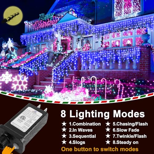 Christmas Lights Outdoor Decorations 1216 LED 99ft 8 Modes Curtain Fairy String Light with 228 Drops