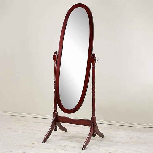 Full Length Mirror with Stand, Swivel Adjustable Oval Wood Cheval Floor Mirror, Dressing Cheval Mirror for Bedroom Livingroom, Interior Gift Idea (Cherry)