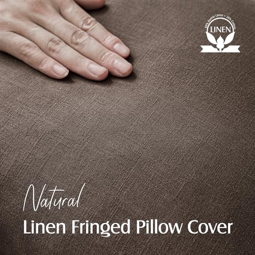 Decorative Linen Fringe Throw Pillow Covers 18×18 Reddish Brown (2 Count)