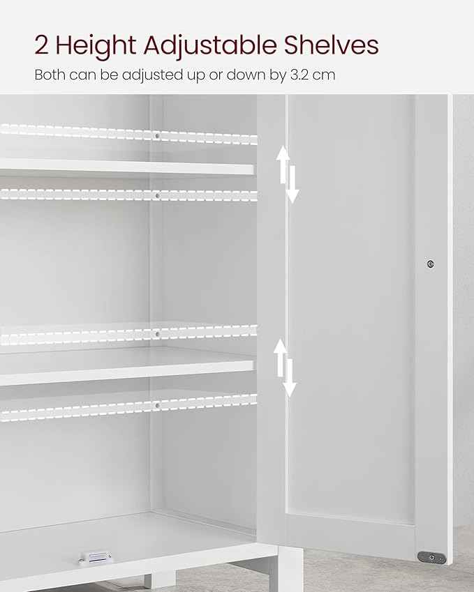 VASAGLE Floor Storage Cabinet, Freestanding Storage Unit with 2 Adjustable Shelves, for Bathroom Living Room Dining Kitchen, 11.8 x 23.6 x 31.5 Inches, Cloud White UBCB60WV1