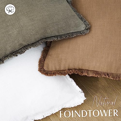 Decorative Linen Fringe Throw Pillow Covers 22×22 Khaki Brown (2 Count)