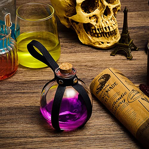 2 Pcs Halloween Glass Potion Bottles with Belt Cork Renaissance Witch Costume Accessories Witch Props Potion Bottle for Halloween Party Decor Cosplay DIY Crafts Gift