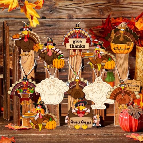 36PCS Wooden Thanksgiving Decoration Turkey Ornaments to Paint Thanksgiving Ornaments for Tree Crafts Cutouts Unfinished (36 Count)
