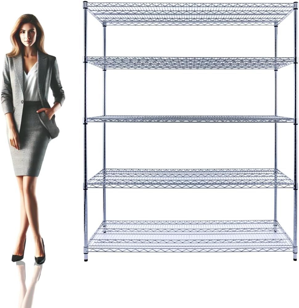 60"x24"x72" Chrome 5-Tier PREMIUM Wire Shelving NSF 4000 LBS MAX CAPACITY Heavy Duty Steel Storage Rack for Warehouses, Garages, Hospitals, Commercial Spaces, & Schools w/PREMIUM WHEELS - NestledHome