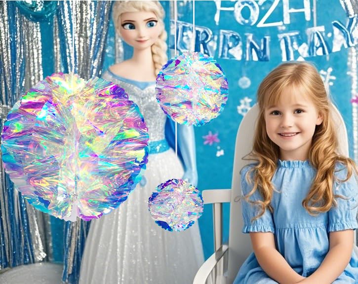Hanging Decorations Iridescent Honeycomb Ball Foil Ceiling Hanging Ornaments for Bridal Shower Wedding Birthday Frozen Theme Party Fairy Princess Rainbow Show Decoration