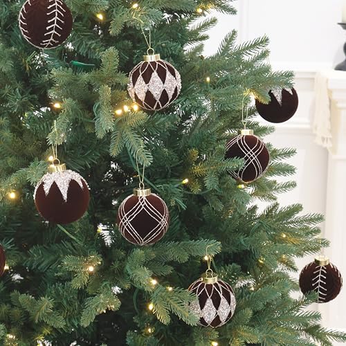 3.15INCH Brown Velvet Ornaments for Christmas Tree (12 Count)
