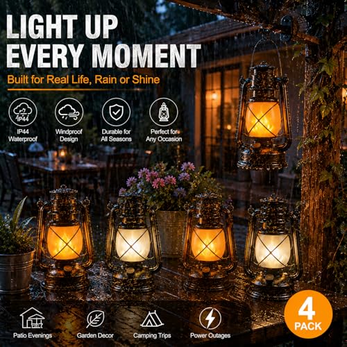 Battery Powered Vintage LED Lanterns 4 Pack with Remote Control (4 Count)