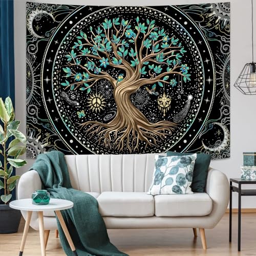 Tree of Life Tapastry Butterfly Moon Tapastry Flower Tree Tapestries Mandala Wall Hanging for Bedroom and Living Room Decor 36×48 Inches