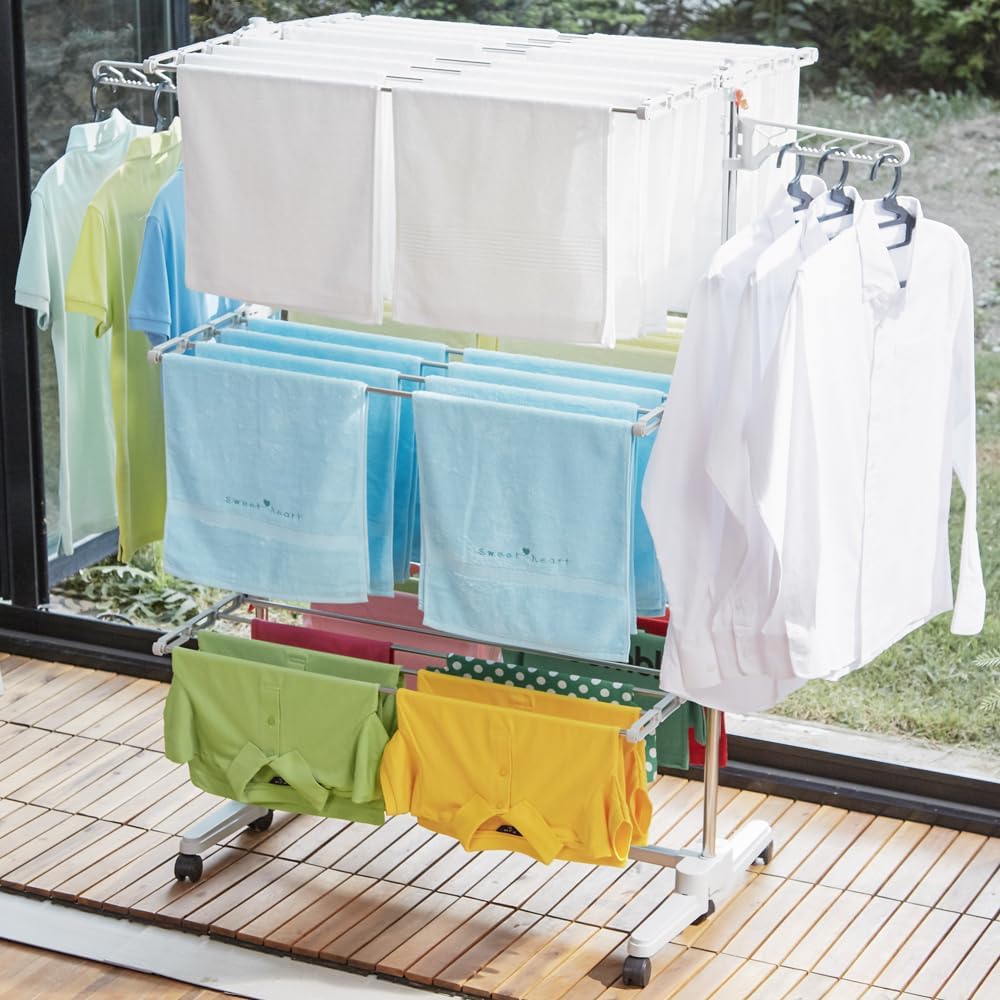 Foldable Laundry Drying Rack with Wheels - 48 Drying Rods, Heavy Duty, Movable, Perfect for Clothes, Duvet, Socks, Bed Linen, Sheets, 6 Wings - NestledHome