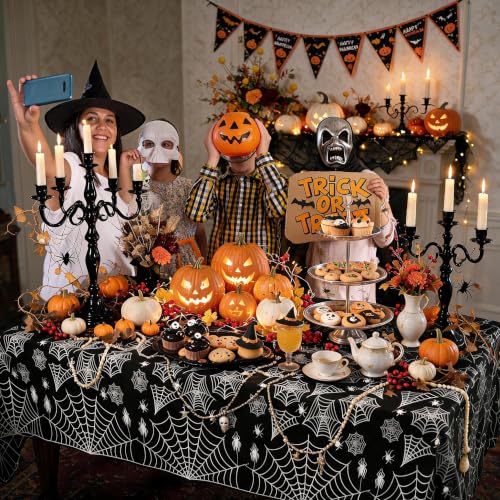 Halloween Tablecloth Plastic Black Spider Web Disposable Table Cover (4 Count)