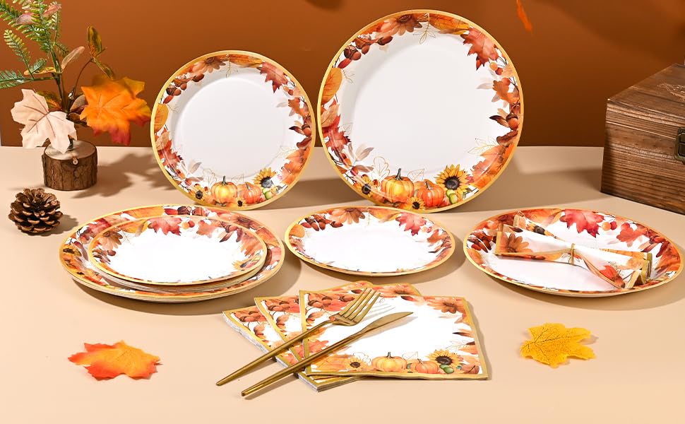 150Pcs Fall Paper Plates and Napkins Party Supplies Autumn Plates Napkin (150 Count)