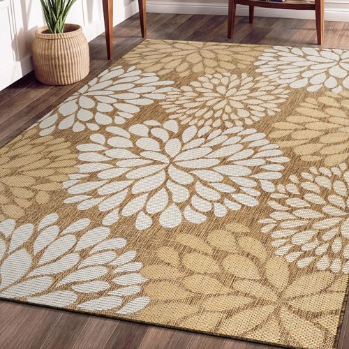 Outdoor Rug 6x9 Modern Exotic Tropical Leaf Area Rugs for Indoor and Outdoor Patio Deck Porch Garden Water Resistant Washable Outside Carpet