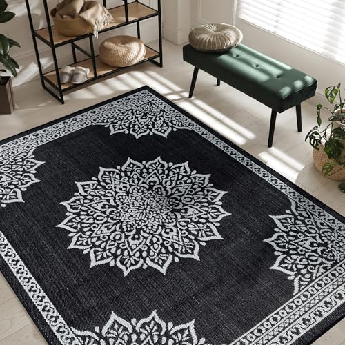 Outdoor Rug 8x10 Medallion Black White Modern Area Rugs for Indoor and Outdoor Patios