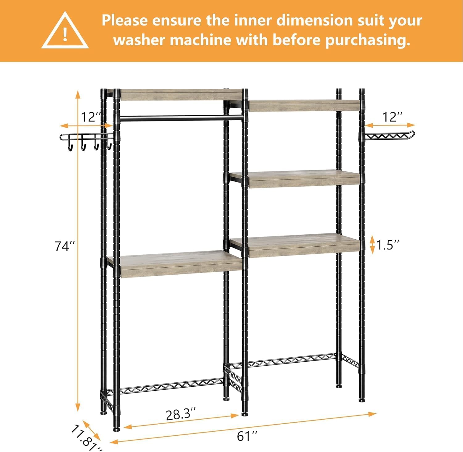 CABIHOME Heavy-Duty Laundry Shelf with Drying Racks | Space-Saving Adjustable Over-Washer Storage Organizer | 4-Tier Bathroom & Laundry Room Shelving Unit (Engineered Wood, 28") - NestledHome