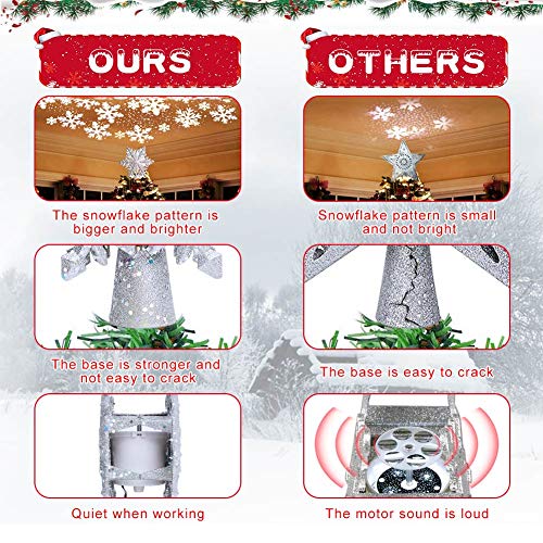 Snowflake Christmas Tree Topper with Rotating Projector Light for Xmas Tree