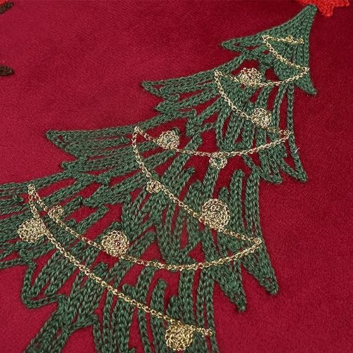 Christmas Tree Pillow Covers 18x18 Inch Red Embroidered Tree Throw Pillows for Holiday Decorations