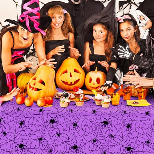 8 Pcs Halloween Plastic Tablecloths Colored Spider Web Disposable Table Cover Spiderweb Rectangle Table Cloth for Trick or Treat Holiday Party Decor (8 Count)