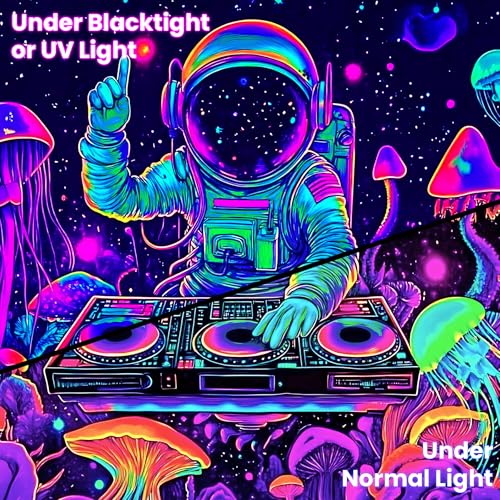 Blacklight Space Astronaut Tapestry UV Reactive Galaxy Planet Glow in Dark Tapestries Black Light Poster Neon Wall Hanging Art for bedroom Living Room