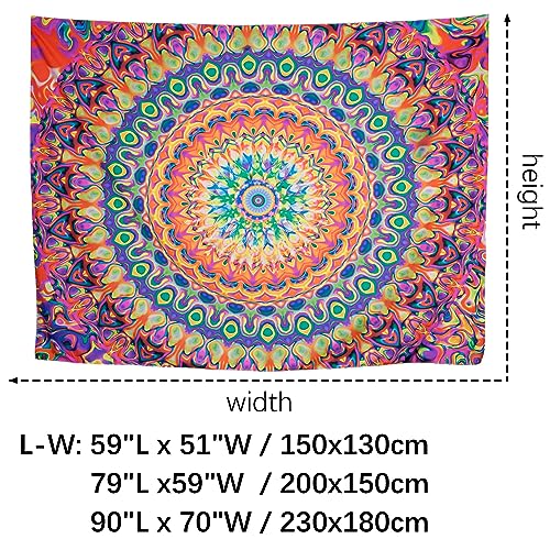 Blacklight Colorful Mandala Tapestry 79"x59" Kaleidoscopic Trippy Room Decor Black Light Poster Bohemian Wall Decor for Bedroom Backdrop Decor