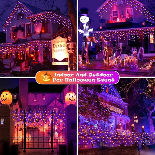 66FT 640LED Orange Purple Halloween Lights Outdoor 8 Modes Plug