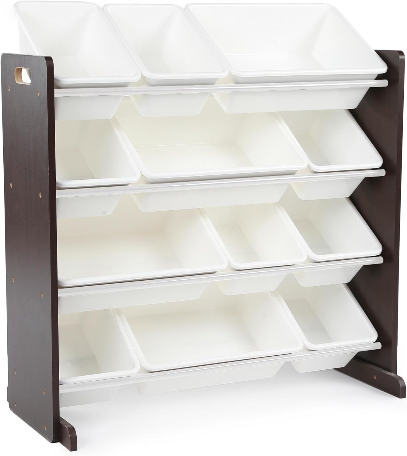 Humble Crew Kids Toy Storage Organizer with 12 Plastic Bins, Espresso/White – Removable Bins for Playroom, Bedroom, Toddler Furniture for Boys and Girls Ages - NestledHome