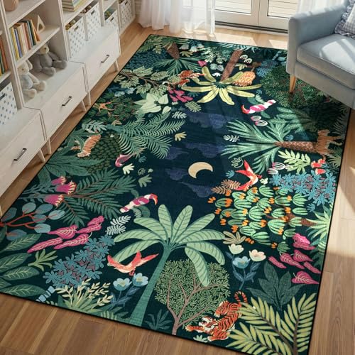 6x9 Jungle Dark Rug Dining Room Rugs for Under Table (54 Sq Ft)
