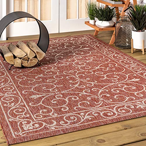 Vintage Filigree Indoor Outdoor Area Rug 3X5 Red