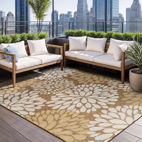 Outdoor Rug 8x10 Modern Exotic Tropical Leaf Area Rugs for Indoor and Outdoor Patio Deck Porch Garden Water Resistant Washable Outside Carpet