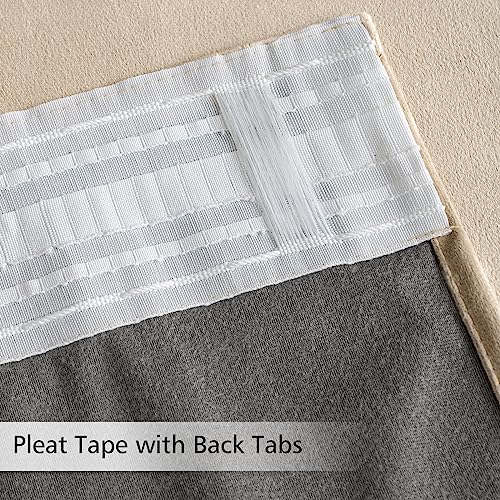 Camel Beige Velvet Pinch Pleat Blackout Curtains W52 X L84 Inches