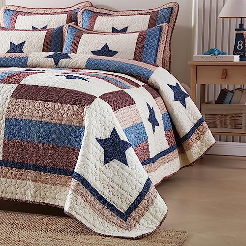 Cotton Bedding Quilt Sets 3 Pieces Reversible Coverlet Sets All Season Boys Real Patchwork Bedspread (3 Count)