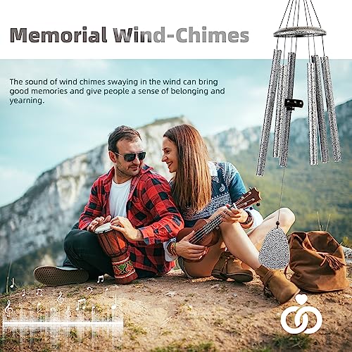 Wind-Chimes-Outdoor-Deep-Tone, Large Soothing Melodic Tones Windchimes, Wind Chimes for Outside, Memorial Wind Chime Best Gift for Mom Women Grandma Neighbors(32" Silver Coated Aluminum)