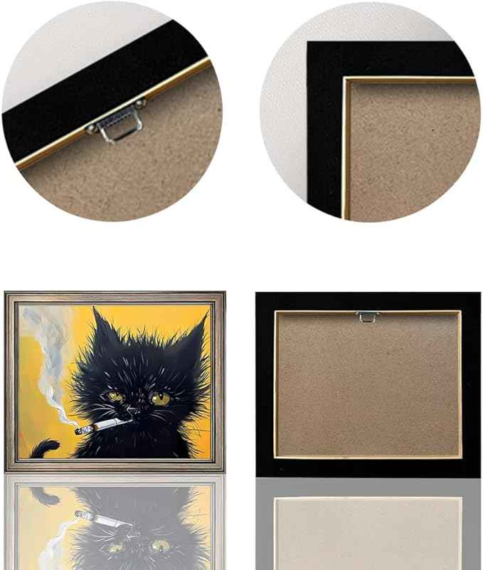 Vintage Framed Black Cat Painting Cat Portrait Wall Art Canvas Print Poster for Mens Room Living Room Bedroom Bathroom Home Decor