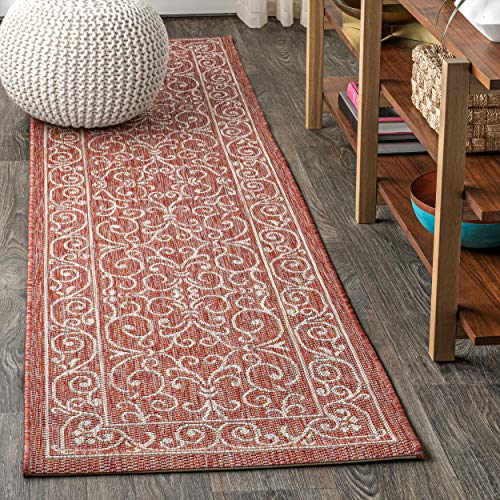 Vintage Filigree Indoor Outdoor Runner Rug 2X10 Red