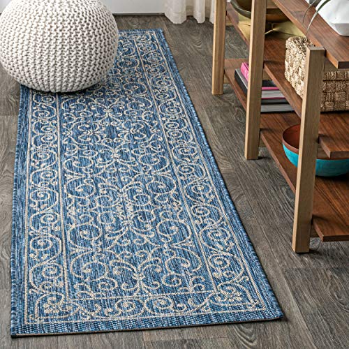 Vintage Filigree Indoor Outdoor Runner Rug 2X10 Navy