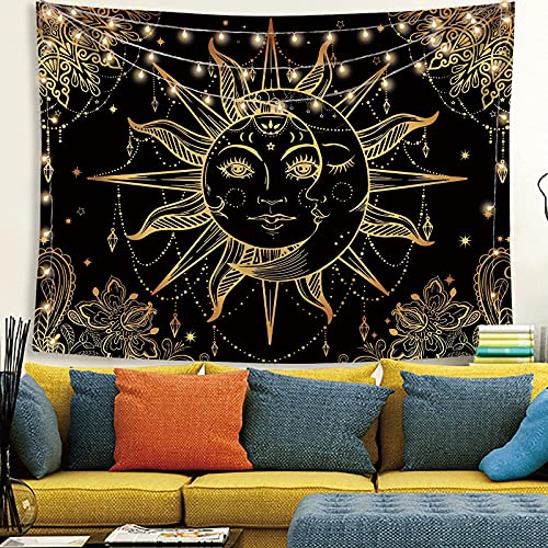 Hippie Sun and Moon Tapestry Bohemian Tapestry Aesthetic Cute Tapestries for Bedroom and Living Room Decor Sun 50×60 Inches