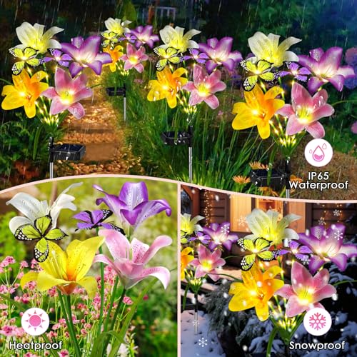 Solar Garden Lights Outdoor 4 Pack Lily Lights with Butterflies (4 Count)
