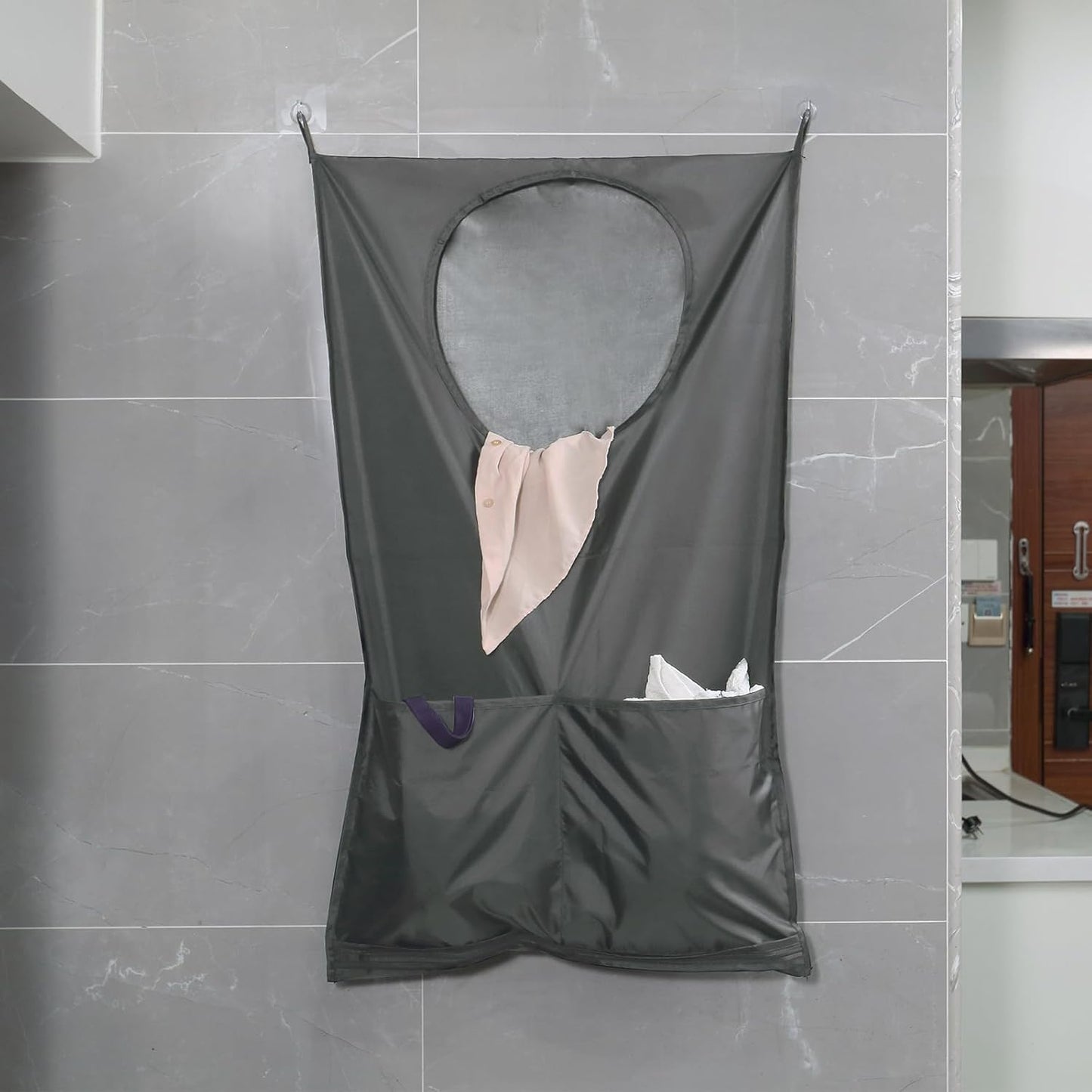 Saves Space Door-Hanging Laundry Bag,Door Hanging Laundry Hamper with 2 Different Types of Hooks, Polyester Fabric Hanging Laundry Basket for Clothes Size 22"X37" -2 Pack Gray - NestledHome