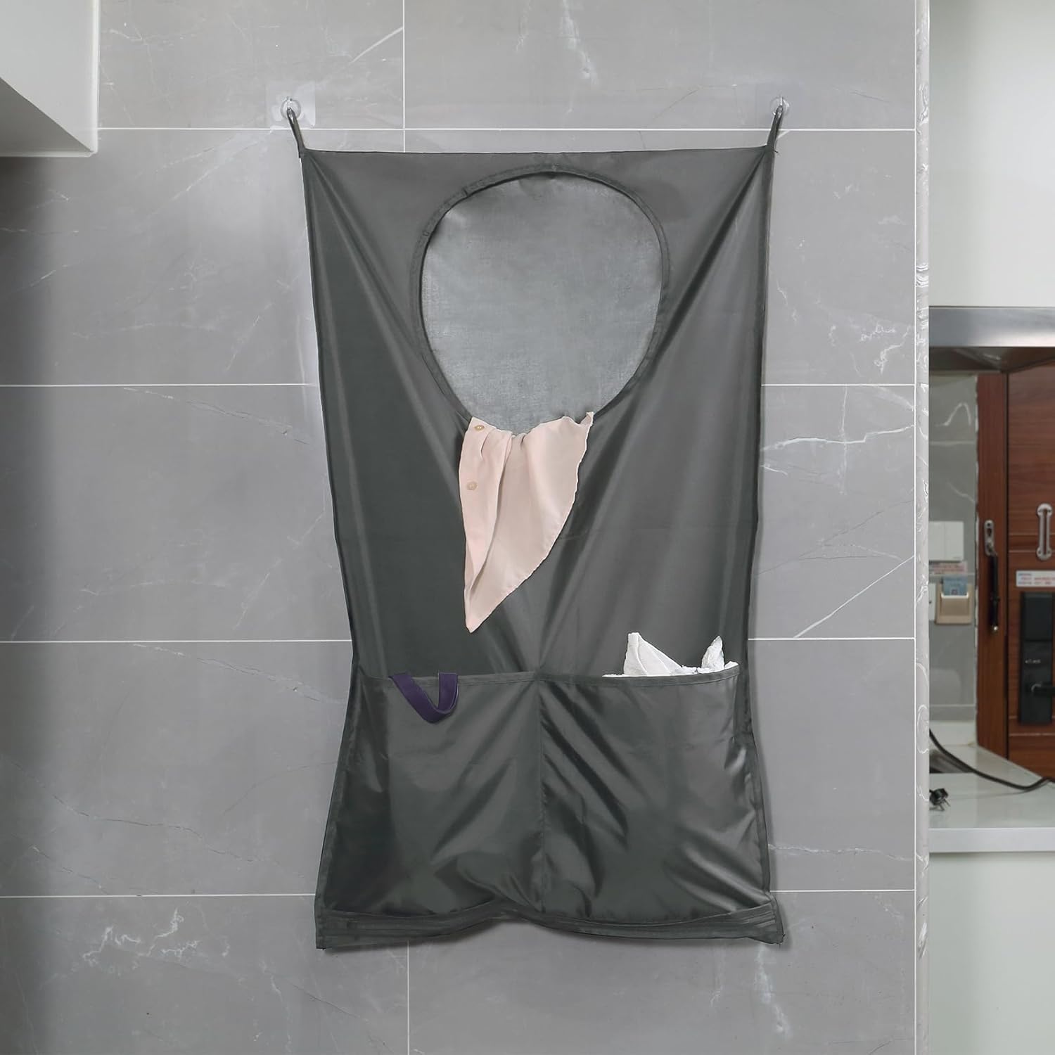 Saves Space Door-Hanging Laundry Bag,Door Hanging Laundry Hamper with 2 Different Types of Hooks, Polyester Fabric Hanging Laundry Basket for Clothes Size 22"X37" -2 Pack Gray - NestledHome