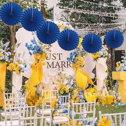 Blue Birthday Decorations Blue Paper Fans Hanging Decoration 16in (30 Count)