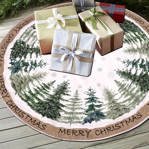 Christmas Tree Skirt 36 Inch Pine Trees Snowy Forest Christmas Tree Skirt for Farmhouse Vintage Rustic Merry Christmas Xmas Winter Holiday Party Decoration