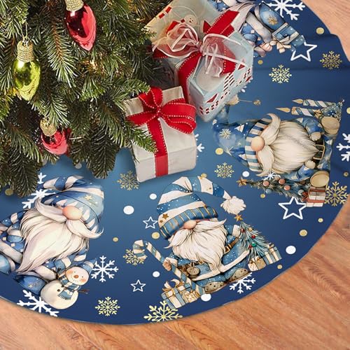 Blue Gnomes Christmas Tree Skirt Gnomes Snowflaks Christmas Decorations House Decor Winter Holiday Party Xmas Tree Skirt 48 inches